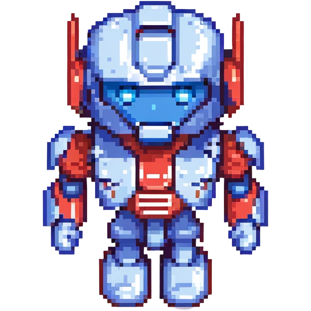 Optimus Prime as a robot emoji, blue and red color scheme, metallic details, heroic expression emoji