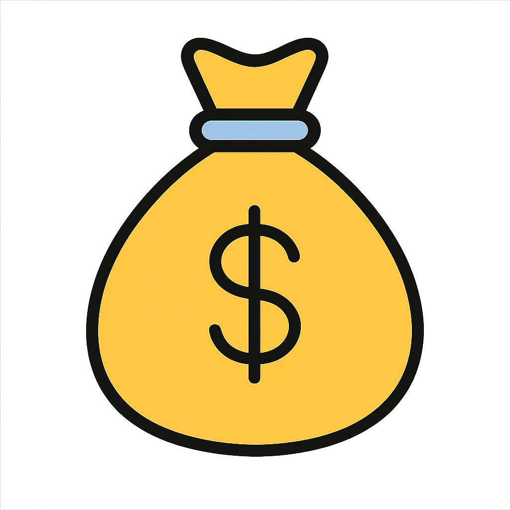 money bag icon, colorful outline style, playful and friendly, suitable for finance app emoji