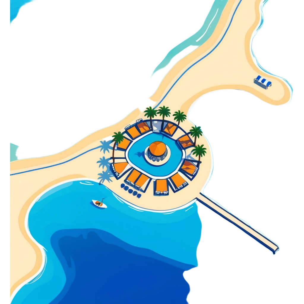 high quality sticker of Palm Jumeirah, aerial view, palm tree shape, surrounded by blue water emoji