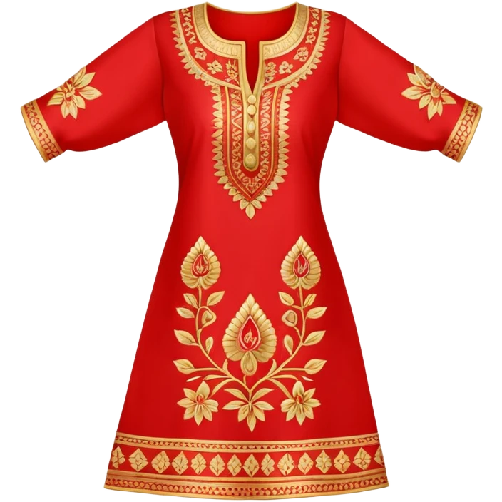 Traditional embroidered women's kurti in red color with gold patterns emoji