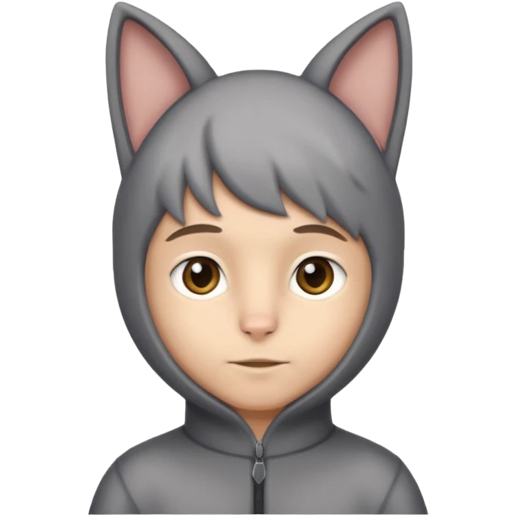 Boy kid in gray cat suit with tail and ears emoji