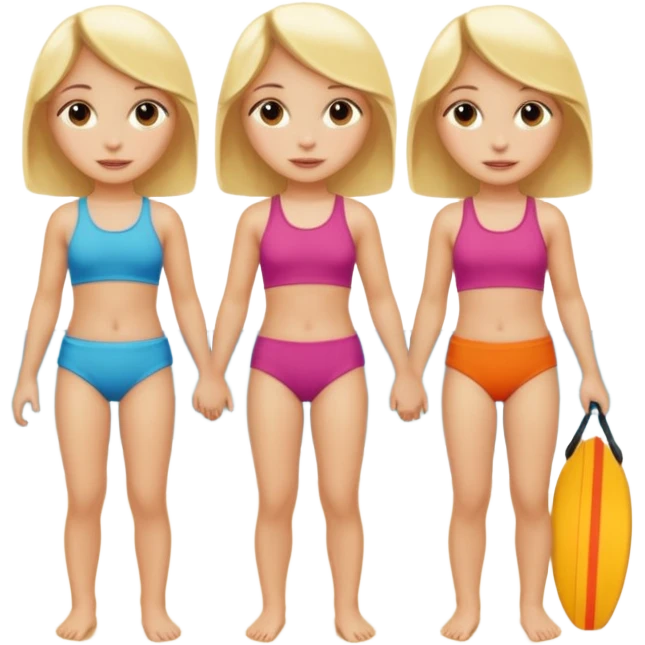 Three blond girls on beach, one of them smaller. emoji