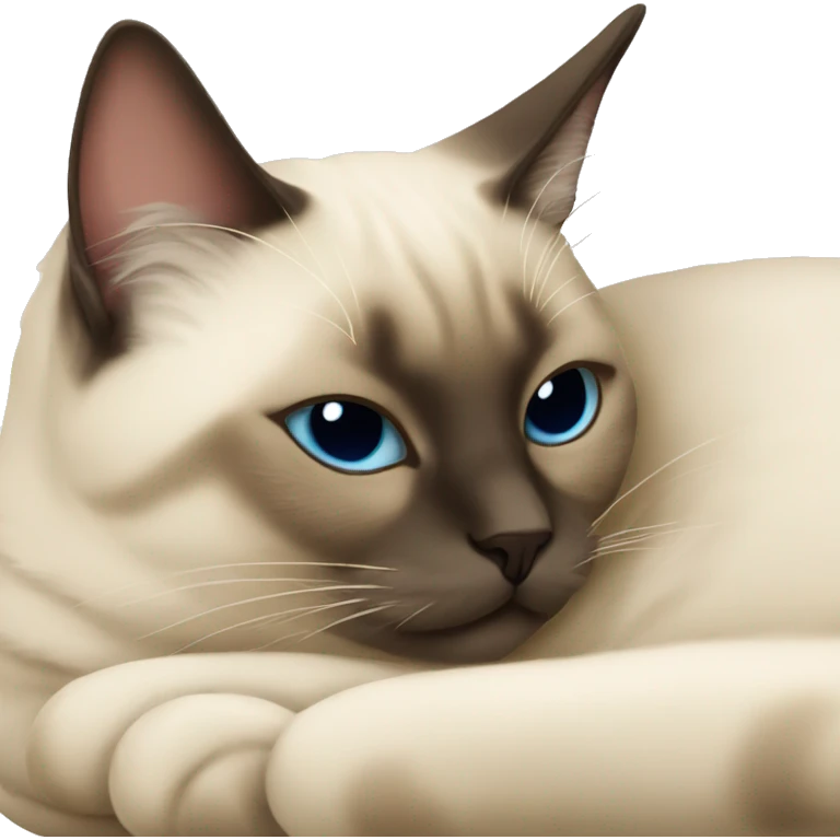 fluffy siamese cat curled up sleeping emoji