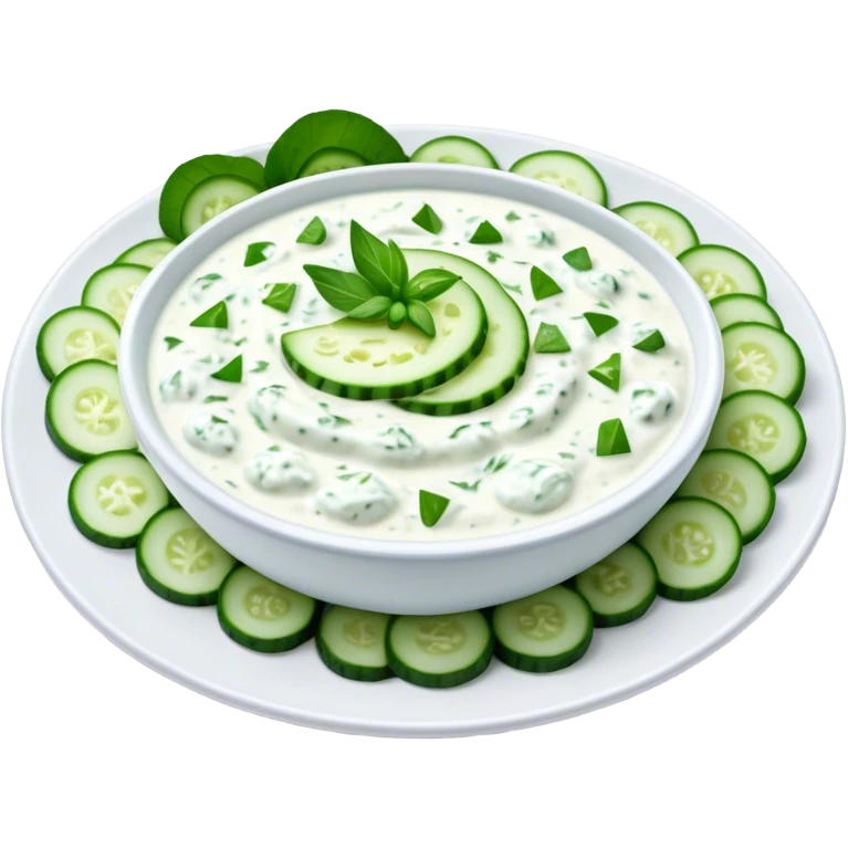 Cinematic Realistic Tzatziki Dish Emoji, featuring a creamy, tangy yogurt sauce with cucumber and herbs rendered with soft textures and cool, refreshing lighting. emoji