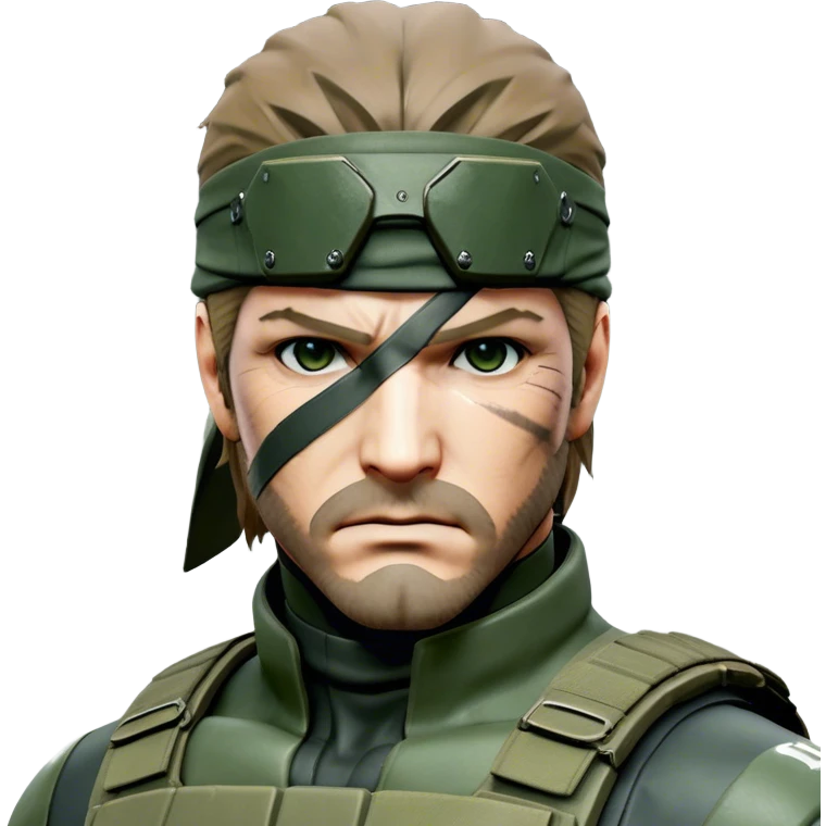 Cinematic Realistic Metal Gear Solid Snake Soldier Portrait, depicted with steely determination and tactical precision. Clad in intricately detailed combat attire in consistent muted greens, browns, and blacks, his rugged, weathered features and piercing eyes exude relentless resolve. Rendered with lifelike texture and dramatic, natural lighting, high shine, noble and stealthy, capturing the essence of a legendary soldier operating in the shadows. emoji