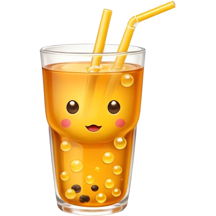 Make a orange tea boba with yellow bubbles cartoon  emoji
