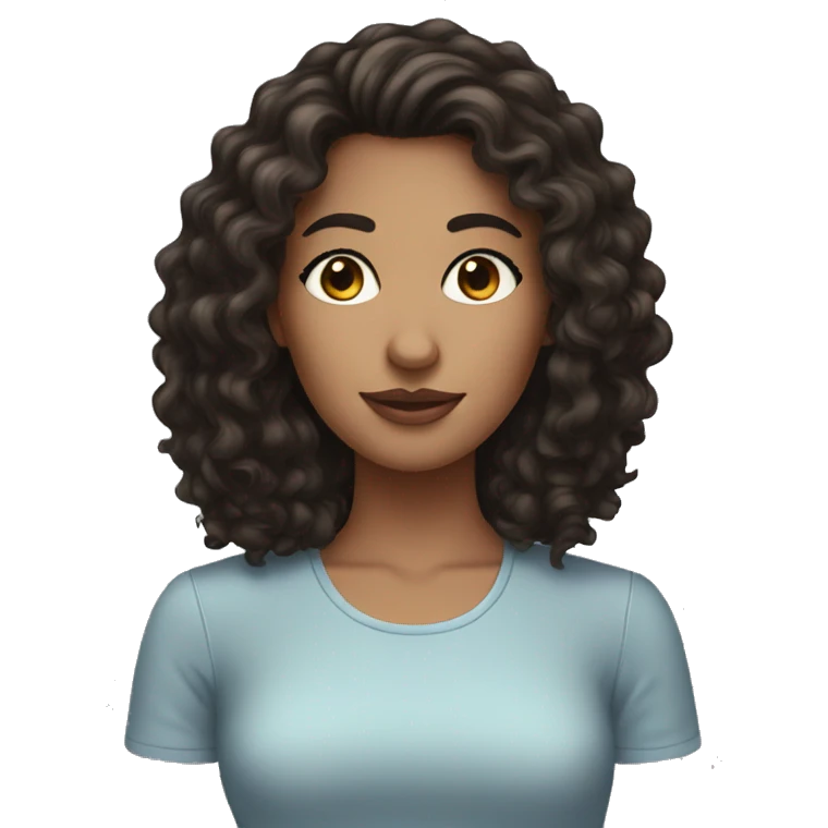 women with a long dark brown curly hair and false lashes emoji