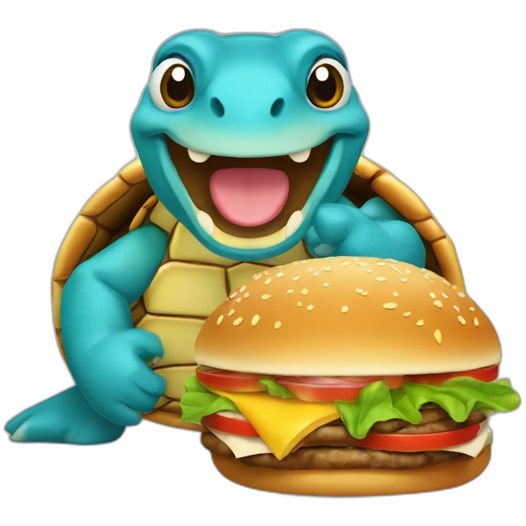 Tortue bleue qui mange un hamburger emoji