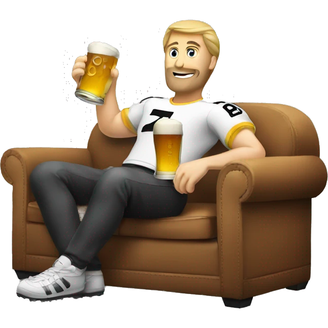 watch football, sitting sofa, drink beer emoji