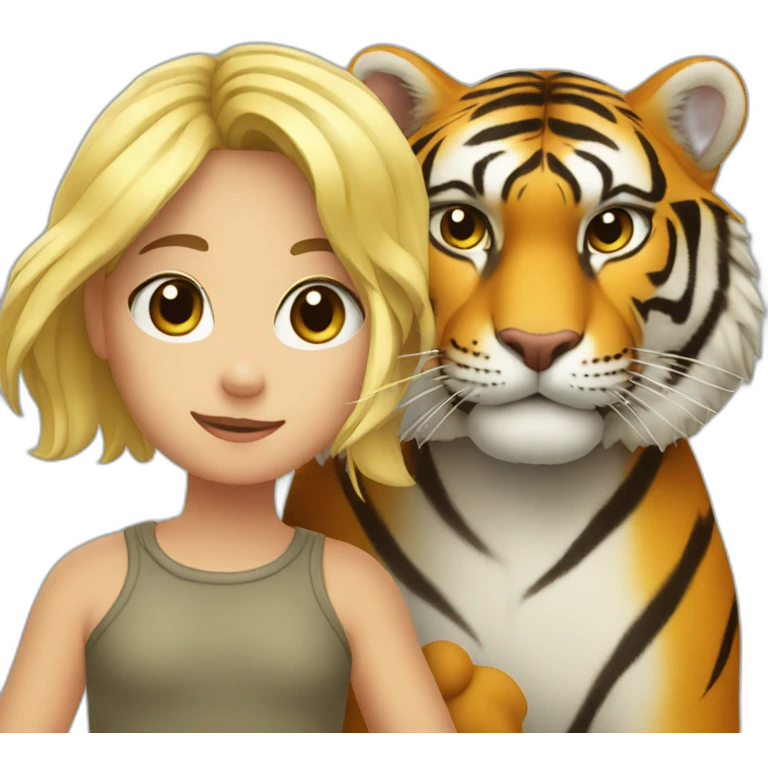 Tiger in arm of blond girl  emoji