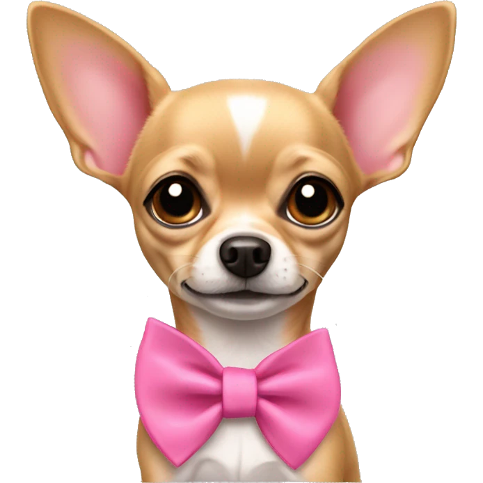 Short haired chihuahua with a pink collar that has a bow. Just her head. Her ears Stand up. She is tan only emoji
