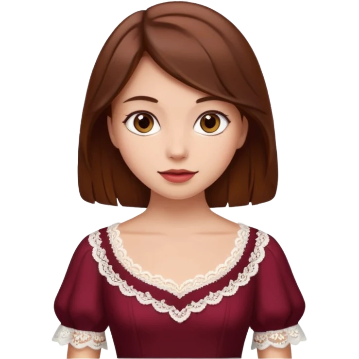 Bordo elbise giyen ama beyaz danteller olan çok guzel kahverengi saçlı bir kız resimi emoji