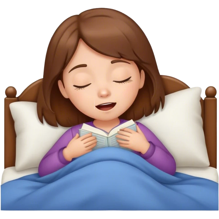 Little girl with brown hair singing while sleeping in bed emoji
