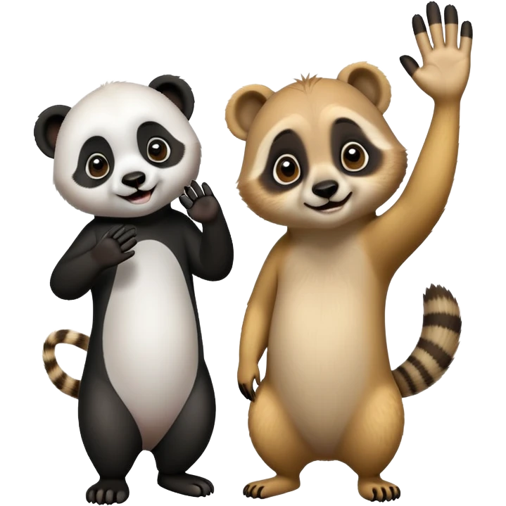 Meerkat waving good bye to a panda emoji