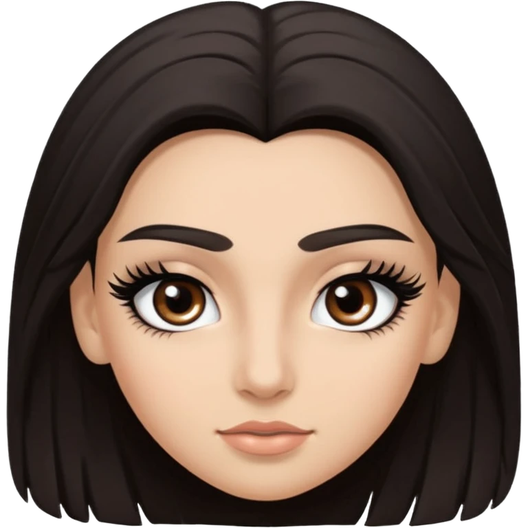 Eye black and big, eyelashes long, eyebrows black, skin white, and so beautiful hair long and brown skin tone white, emoji