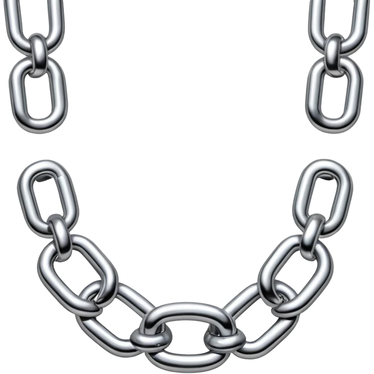 A thick luxury chain emoji made of liquid silver chrome, smooth rounded links, glossy metallic reflections, heavy swag aesthetic, minimalistic iOS emoji style, centered, clean white background emoji