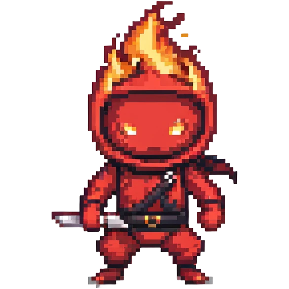 Red ninja surrounded by flames emoji