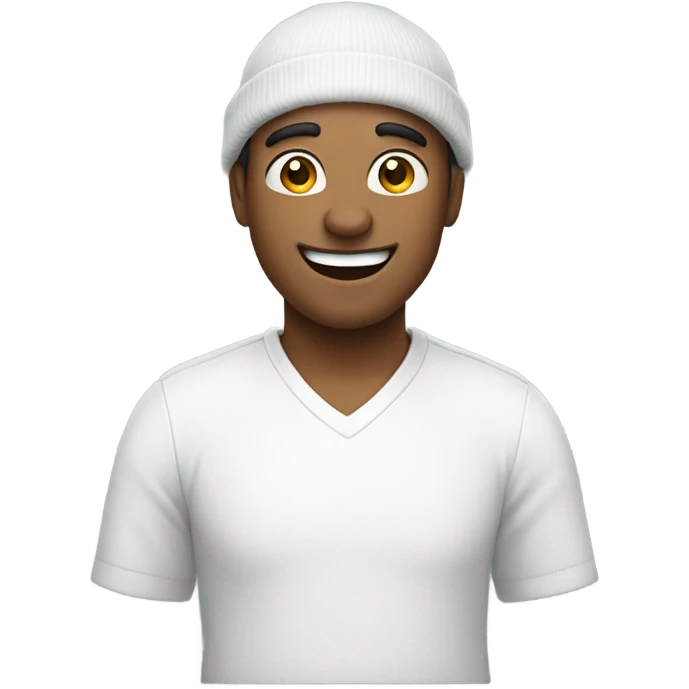 smiling man in white shirt with a beanie on  emoji