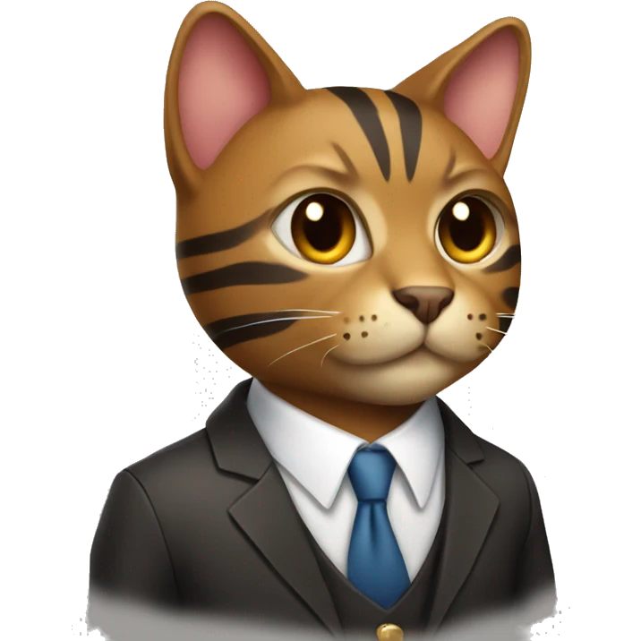 Striped brown cat wearing a suit emoji