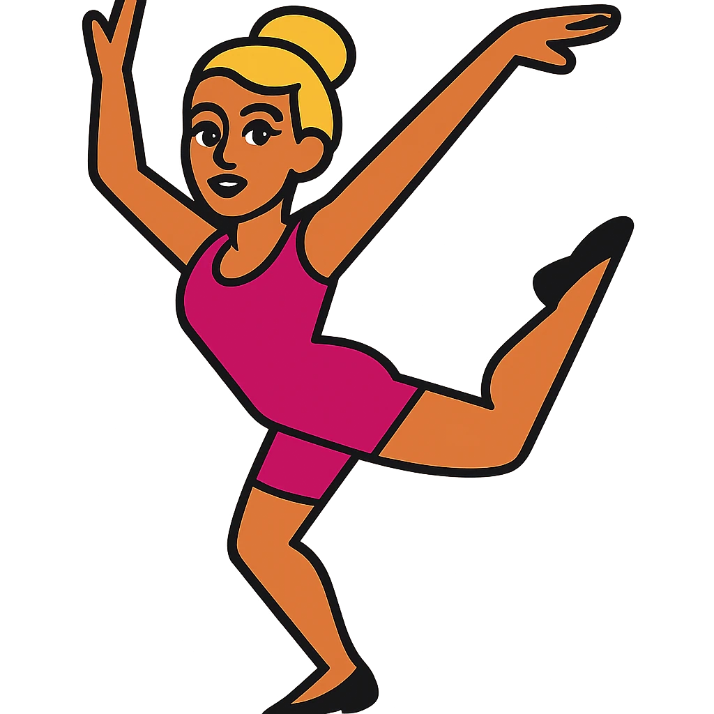 Dana Dawson with blond hair in a chignon, dance pose emoji