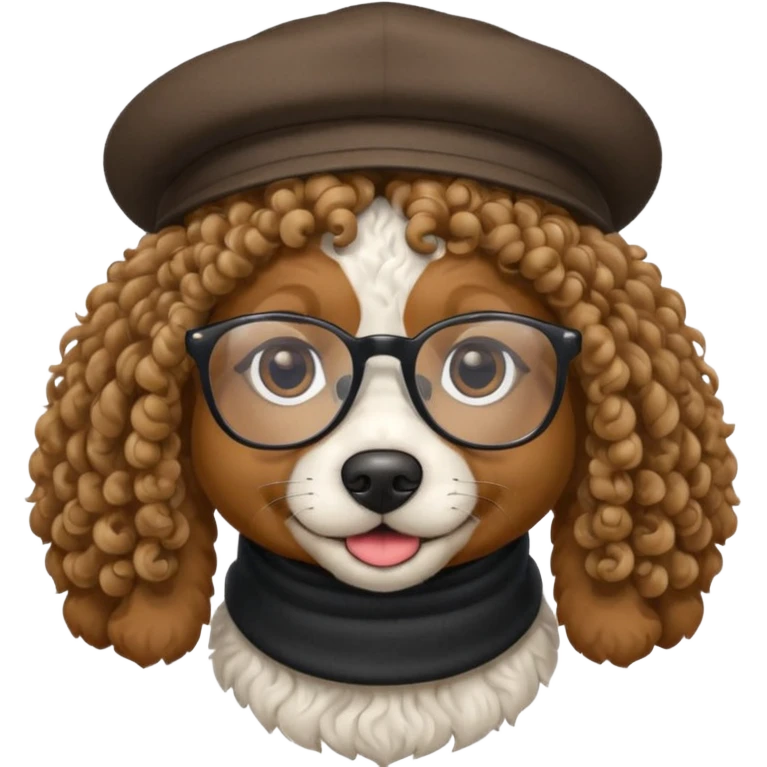 hatted dog with glasses and curly hair emoji