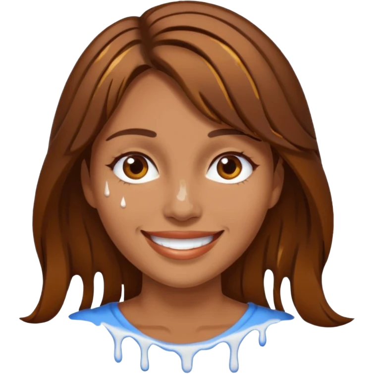 Brown Hair Woman , white paint , drip, face, happy emoji