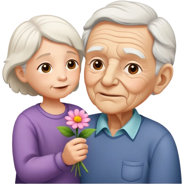 child offering a flower to an elderly person, warm and expressive emoji