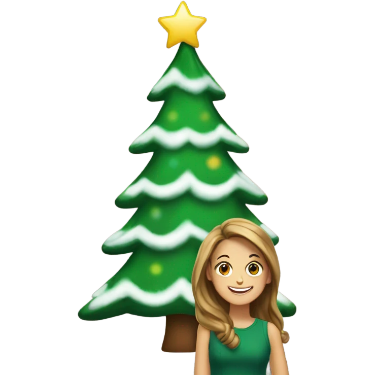 happy girls by christmas tree emoji