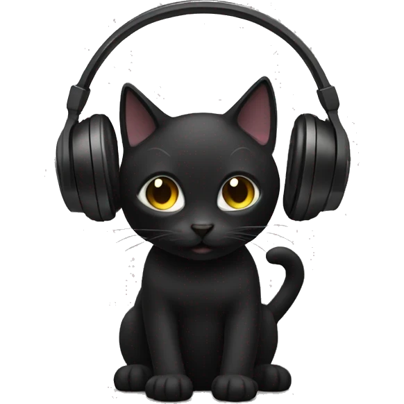 A black cat purring with headphones on emoji