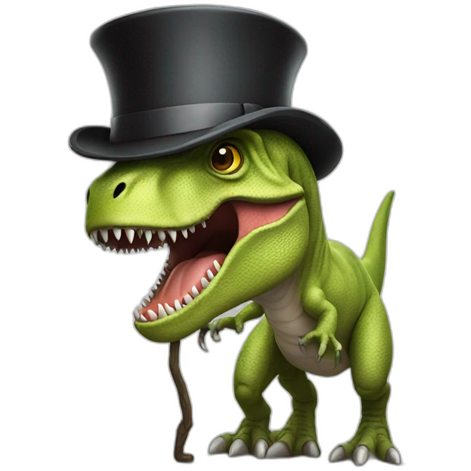 T-Rex with top hat and cane crying emoji