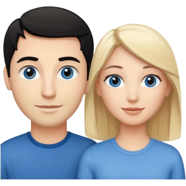 Blond woman with blue eyes on left. And a Man with black hair and grey eyecolor in the middle. And a blank woman with brown hair and grey eyes on the right. Happy together emoji