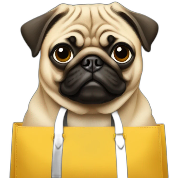 pug wearing bag with google keep logo emoji