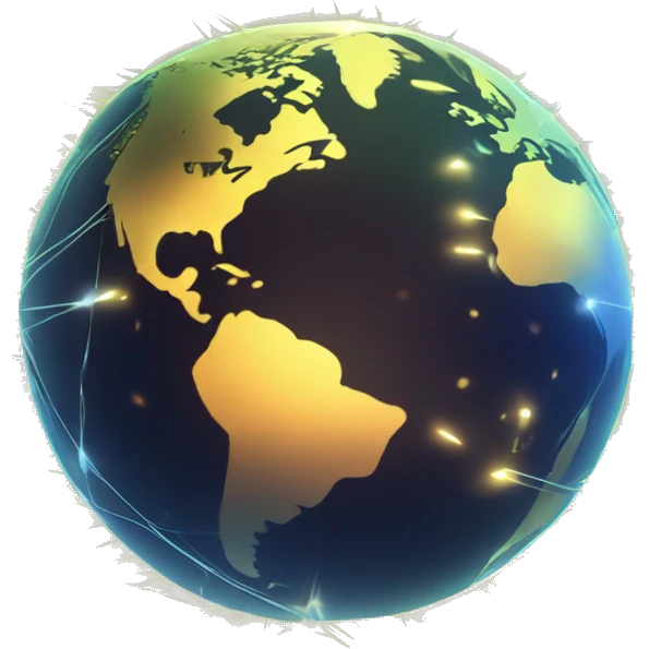 A glowing digital globe connected by intricate luminous lines, symbolizing global access to AI emoji pple emoji