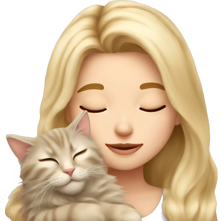 Pretty blonde girl sleeping with her beige main coon cat emoji