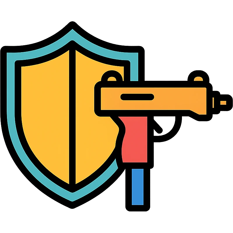 shield and uzi colored icon with black outlines emoji