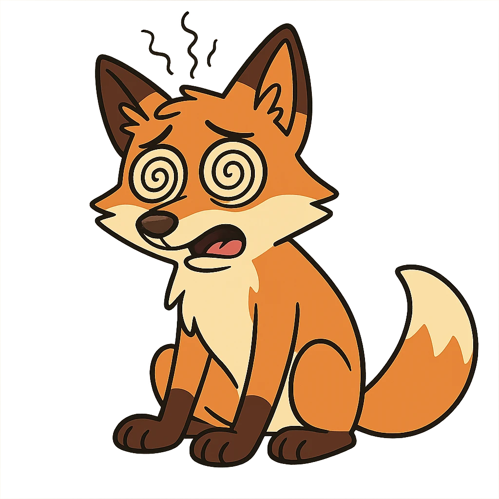 dizzy fox with spiral eyes, sitting pose, no background emoji