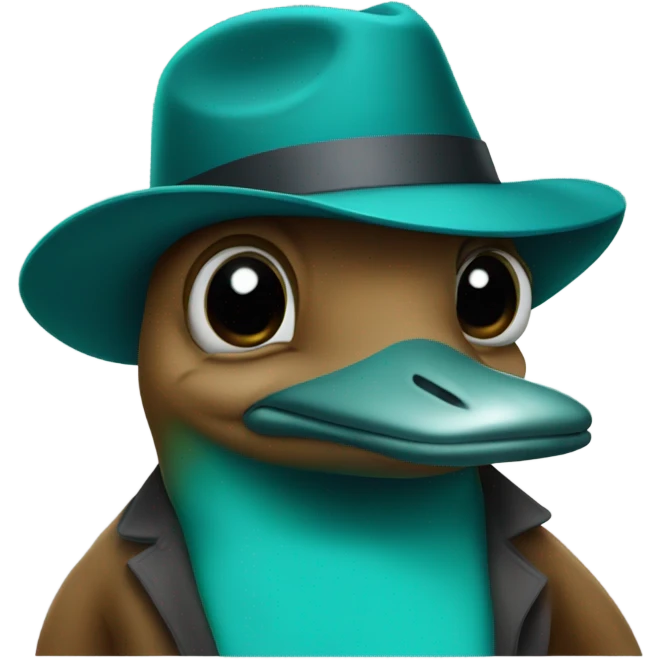 Teal platypus wearing a fedora emoji
