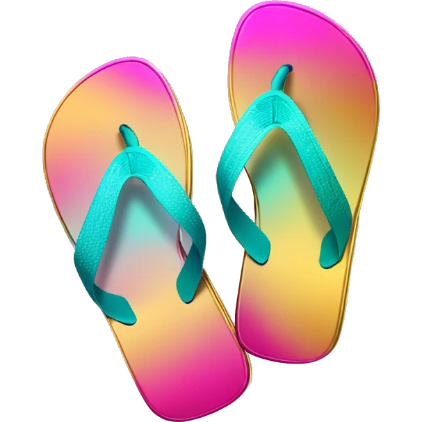 Realistic metallic gold ,hot pink and dark turquoise gradient pair of summer flip flops isolated. emoji