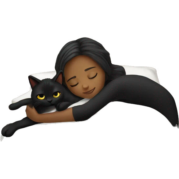 Blonde girl sleeping with black cat on bed emoji