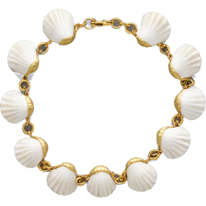 Shell necklace made out of small white shells linked together with gold chain  emoji
