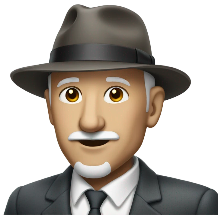 Old bald man with short mustache in suit with fedora  emoji