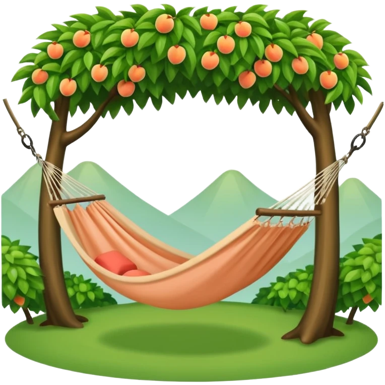 Peach colored hammock between trees emoji