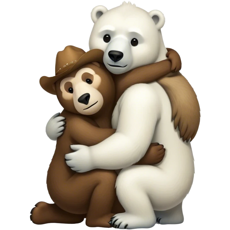 A big monkey, a cowboy, and a polar bear hugging  emoji