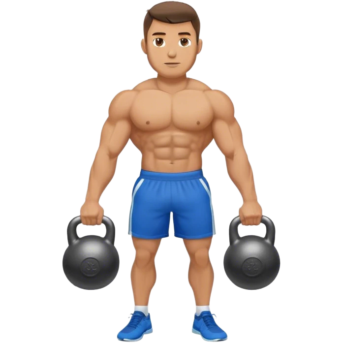 jacked man with blue shorts holding kettlebell emoji