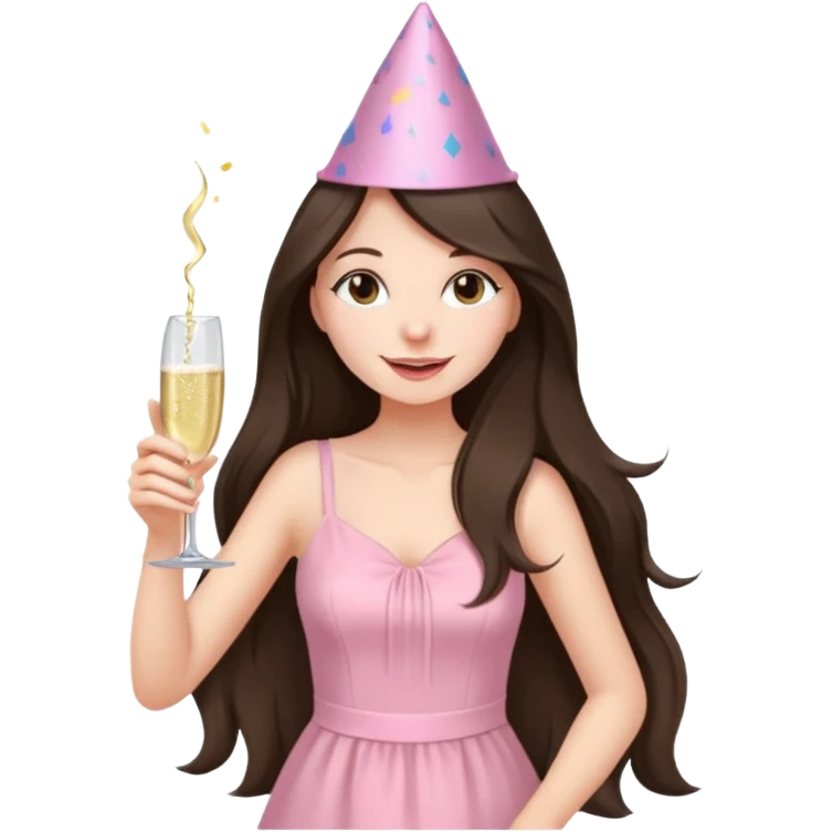 white happy long haired brunette girl in light pink at frat party emoji