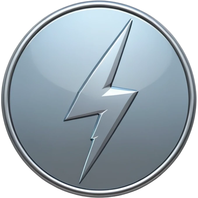 A lightning bolt emoji made of polished silver chrome, sharp yet rounded edges, glossy metallic surface, soft reflections, minimal futuristic design, iOS emoji style, centered, clean white background emoji