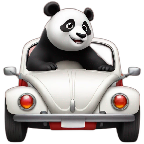 Panda driving a red beetle emoji