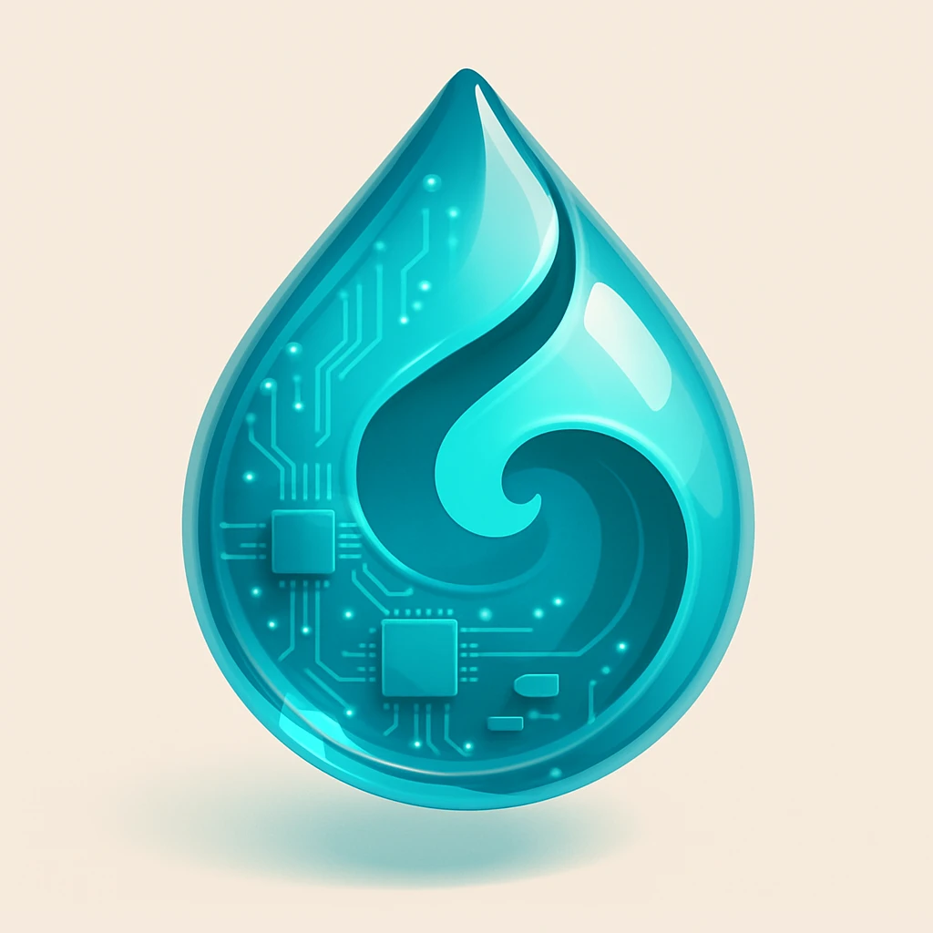 cyan water drop with an abstract cut out swirl, 3D glossy style emoji