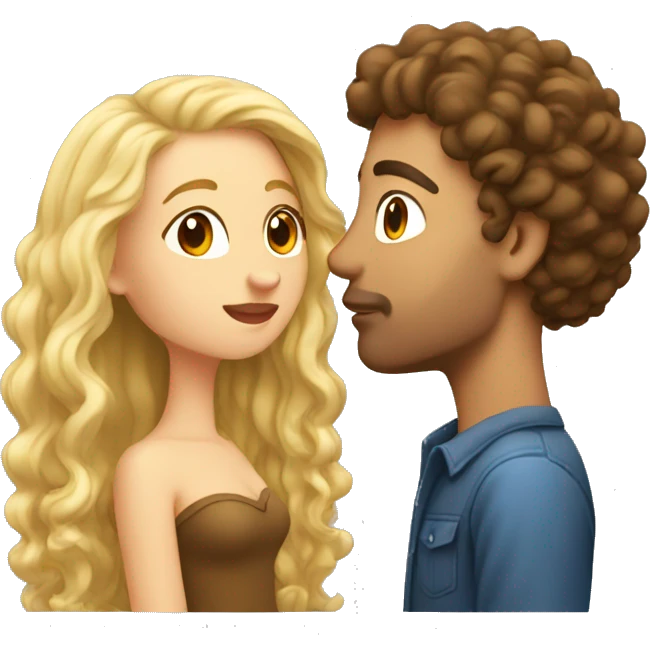 guy with brown curls and a woman with long blonde hair kissing  emoji