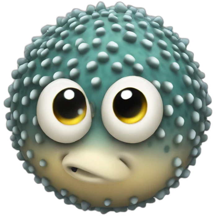 3d sphere with a cartoon sophisticated granite Pufferfish skin texture with beautiful eyes emoji